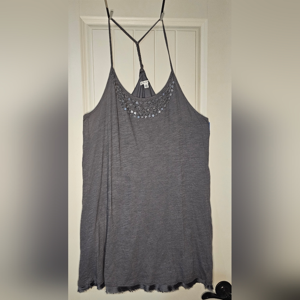 [AEO] Gray Razor Back Long Tank or Mini Dress《XL》Sequin Neck Line